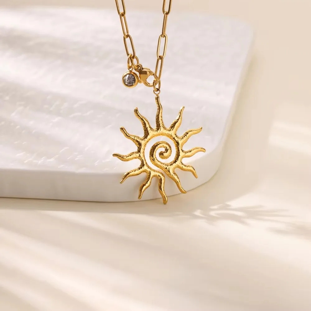 Stainless Steel Sun Pendant Necklace for Women