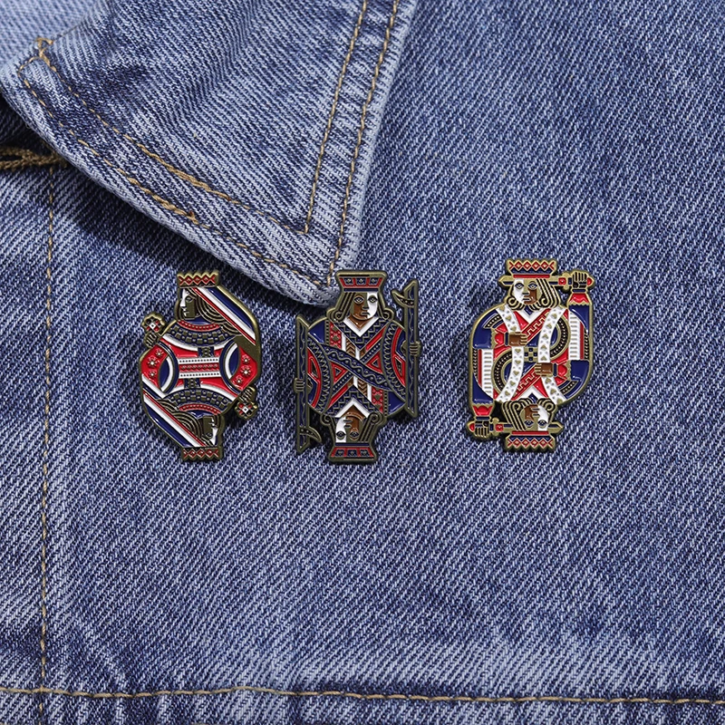 Spielkarten Symbol Emaille Pins Kreative Poker König Königin Broschen Rucksack Revers Abzeichen Punk Schmuck Geschenk für Kinder Freunde – Detail 10