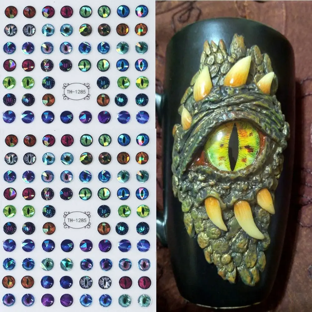 3D Simple Nail Art Stickers Green Blue Dragon Eyes Nail Decoration Dinosaur Snake Cat Evil Eye Foil Design Adhesive Nail Decals