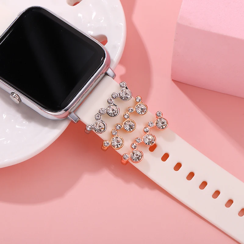 Cinturino Decorativo Charms Cartoon Round Charms Per Apple Bracciale Accessori In Silicone Per Smartwatch Strap Ring Charms Stud