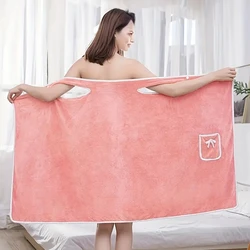 Women's Wearable Fast-Drying Bathrobe Towel - 1pc (Pink)