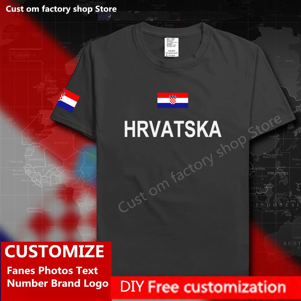 Croatia HRVATSKA Cotton T shirt Custom Jersey Fans DIY Name Number Brand LOGO High Street Fashion Hip Hop Loose Casual T-shirt