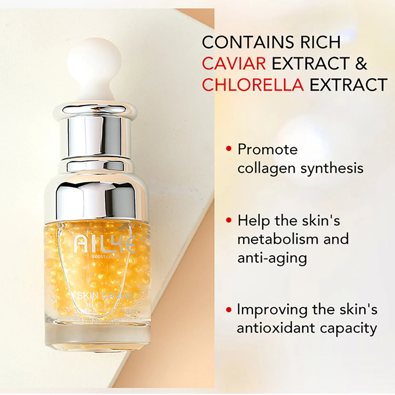 AILKE Caviar Brightening Face Serum, Anti-Wrinkles, Fine Lines, Dry Lines, Moisturizing, Whitening Essence For All Skin Types