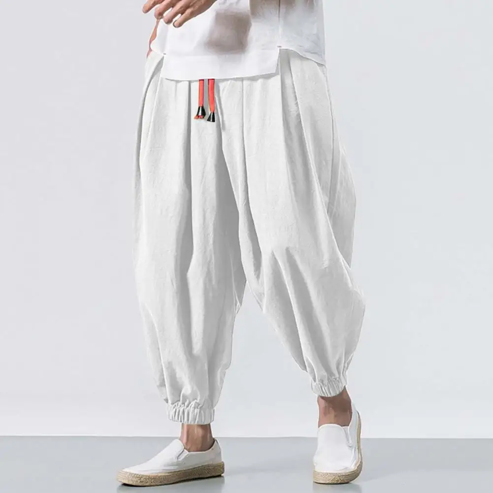 

Men Harem Pants Men's Baggy Deep Crotch Harem Trousers with Drawstring Elastic Waist Pockets Casual Daily Wear for Plus Size Men