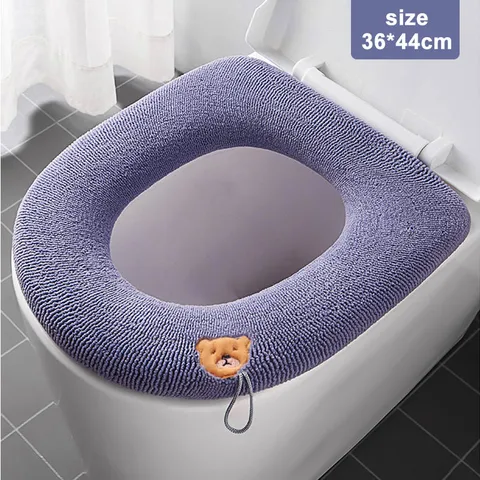 Thickened Household Soft Mat with Handle for Four Seasons Toilet Seat Cover Knit Toilet Cushion Thick Plush Warm Pads