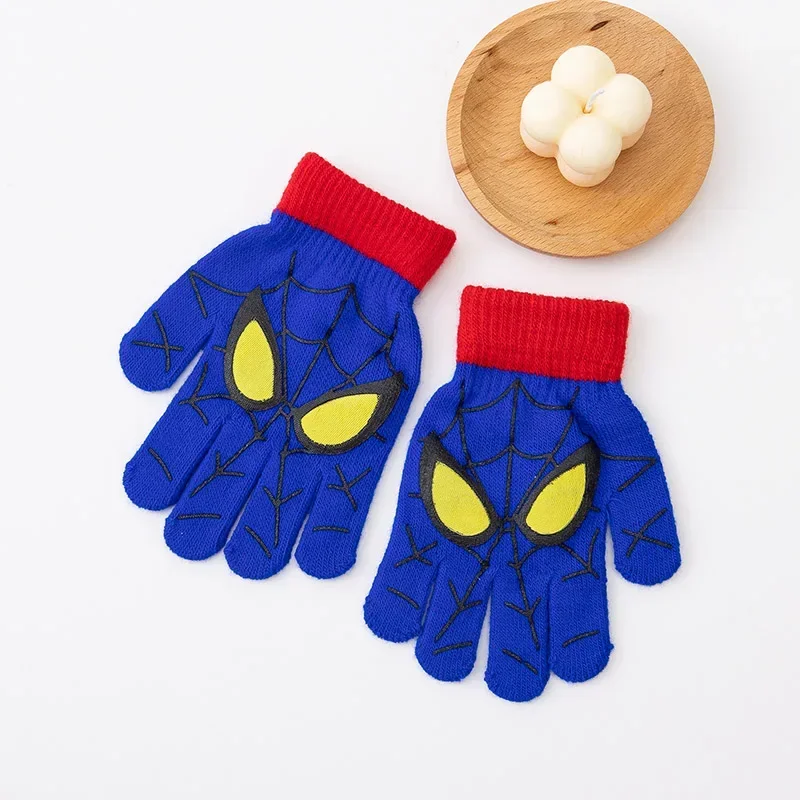 Winter Gloves Boys Spider Winter Gloves 3-8 Years Full Finger Knitted Mittens Warm Cartoon Outdoor Gloves for Kids Autumn Children&rsquo;s