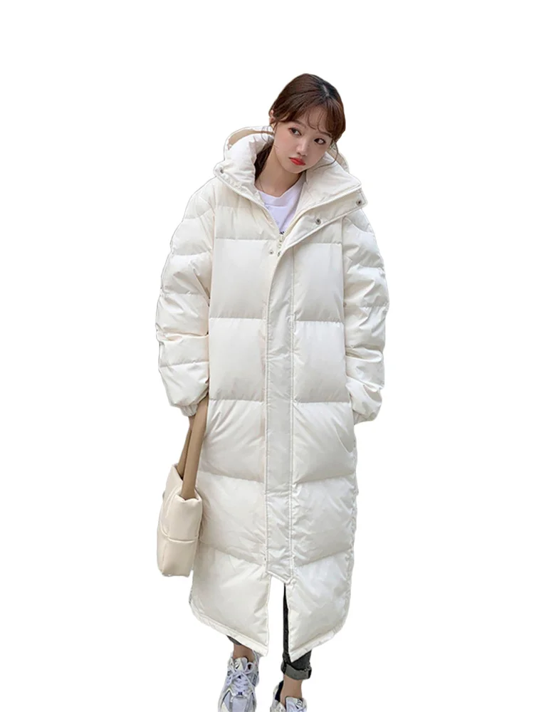 

Down Coat 2022 New Long 90 White Duck Down Hooded Parkas Winter Thick Snowwear Warmth Clothing Feminina Temperament Light Luxury