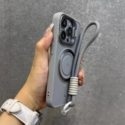 Luxury Magnetic Magsafe Phone Case with Kickstand and Lanyard, Soft Bumper Back Cover - iPhone 12 Pro (GRAY)