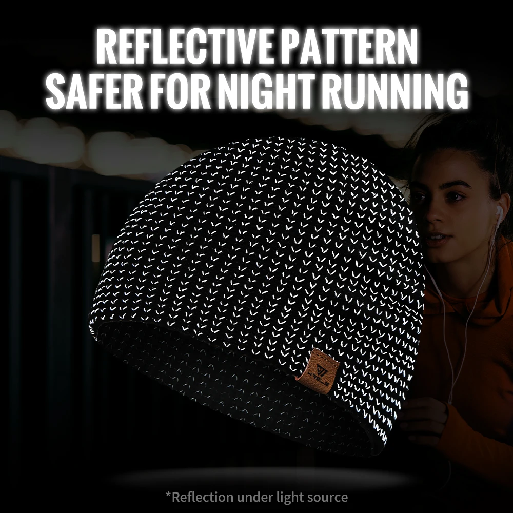 WRELS Winter Knitted Beanie Hats Warm Night Running Reflective Hat Unisex Windproof Ear Protection Cycling Hiking Ski Cap