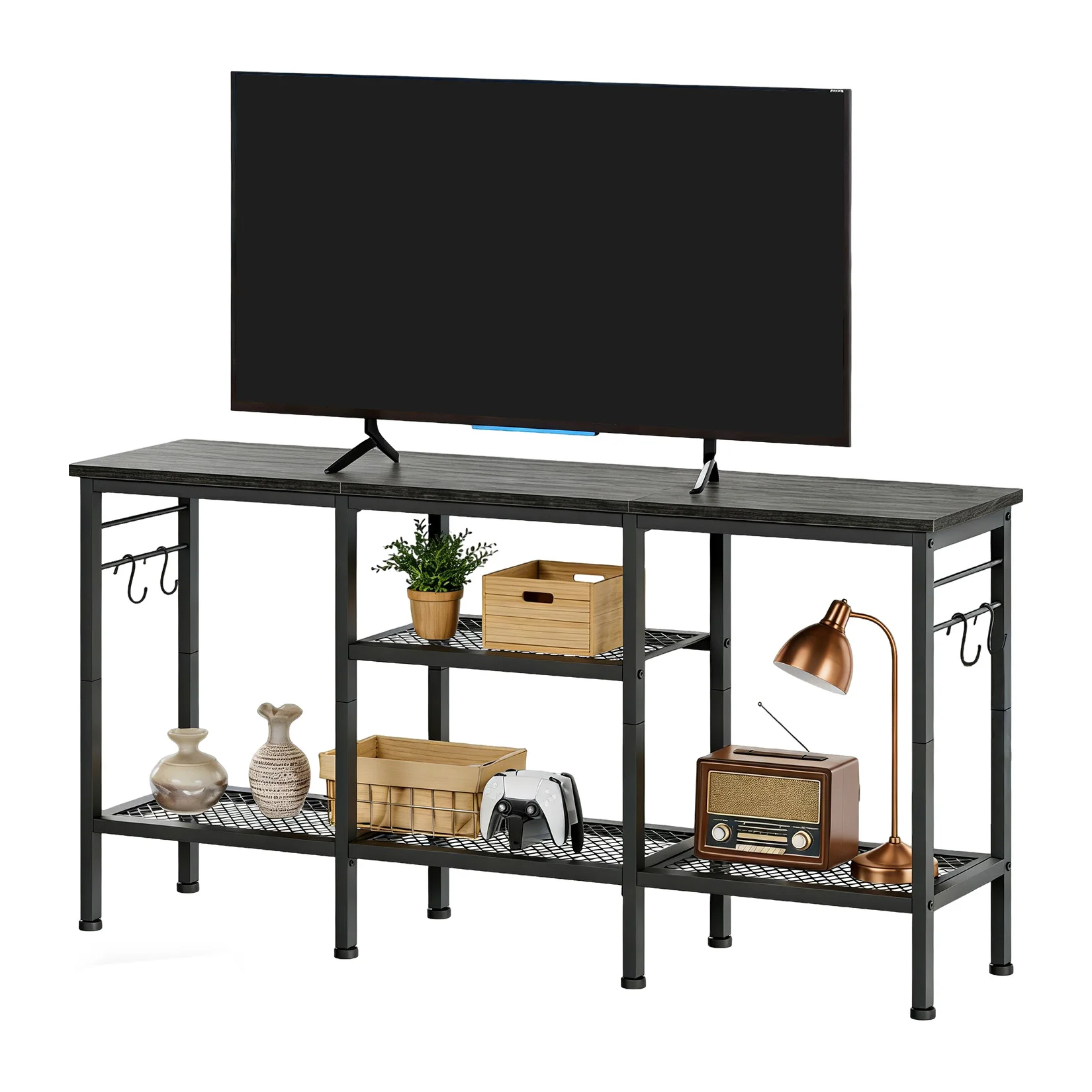 TV-Ständer für Fernseher bis zu 55 Zoll, Entertainment-Center mit Soundbar-Ablage & offenen Ablageflächen, Medien-Konsolentisch für das Wohnzimmer – Detail 1