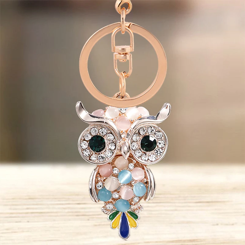 Cute Rhinestone Crystal Black Eyes Owl Keychain Animal Bird Key Chain Key Ring Holder Bag Pendant Keyring
