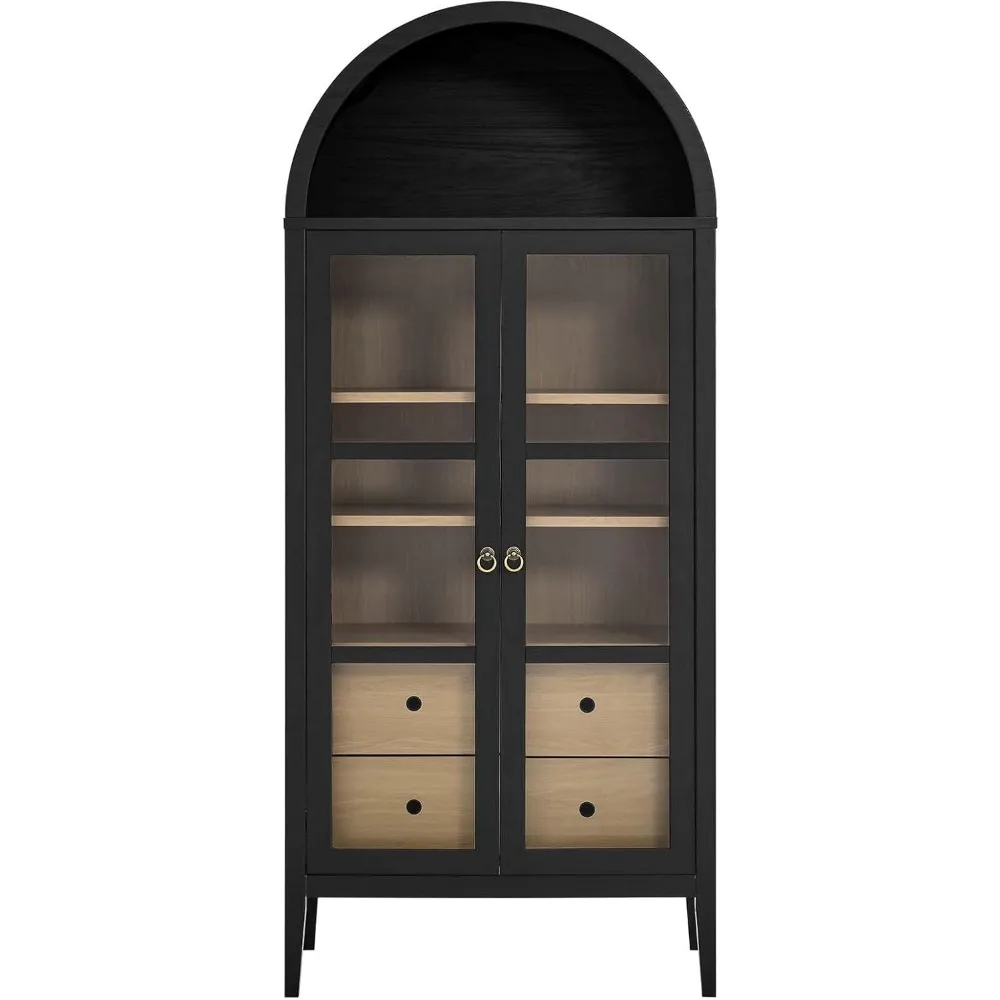 Nolan Tall Arched Storage Display Cabinet, Floor Standing Curio Bookshelf