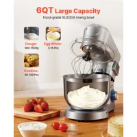 SucceBuy Batteur sur socle électrique de cuisine 5,7/6/7,8 L 1500 W, pétrin, 6+ vitesses, batteur culinaire à tête inclinable avec gobelet mélangeur de 1,5 L 4