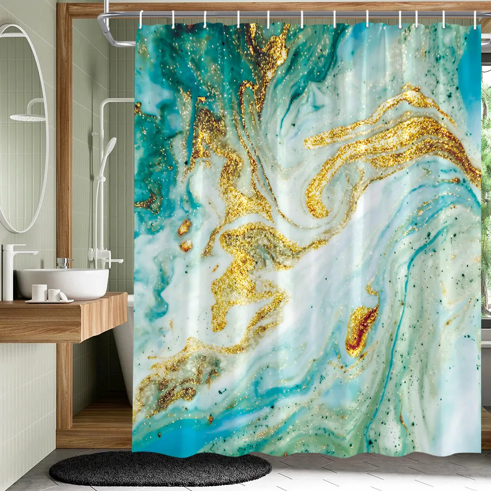 Gold Marble Shower Curtain Hooks Abstract Color Art bathroom