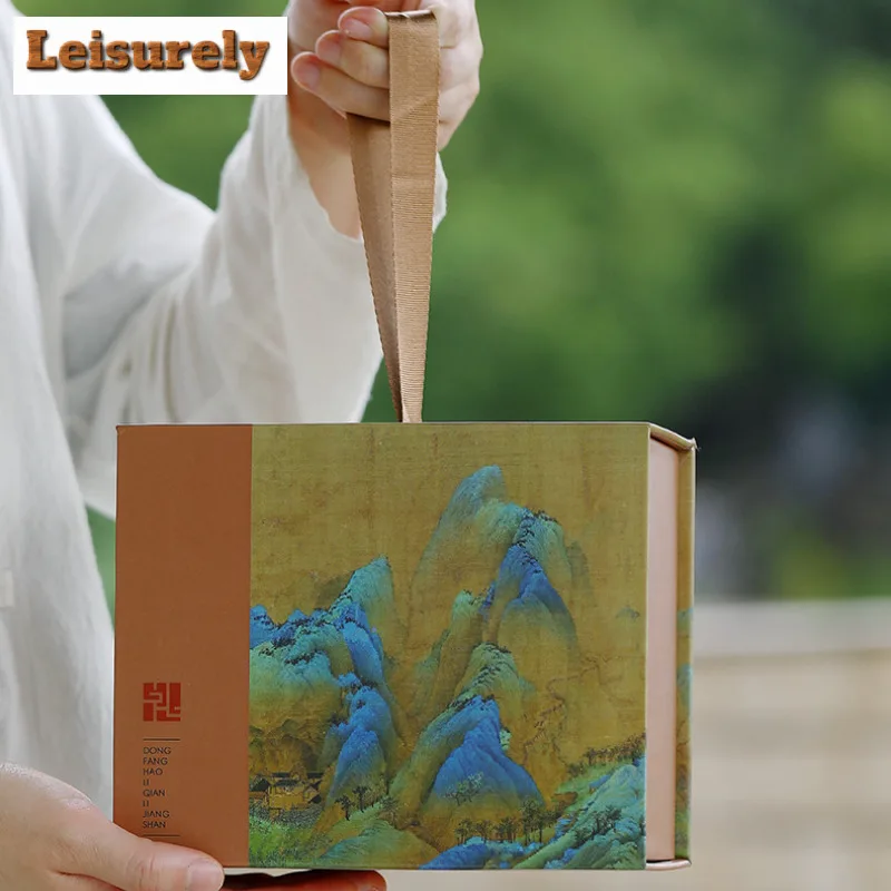 4pc/lot 85ml Landscape White Porcelain Teacup Ancient Tea Bowl Teacup Meditation Cup Chazhan Master Cups Tea Services Gift Box