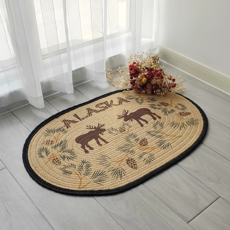 

America Pastoral Style Natural Jute Floor Mat Anti Slip Bathroom Mat Living Room Rugs Linen Door Mat 50*75cm
