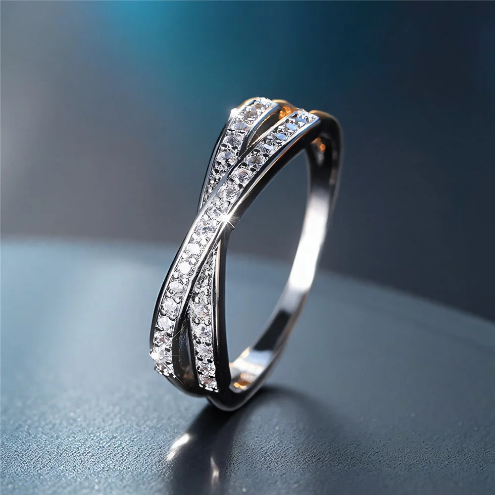 Engagement Rings Cute Female Small White Zircon Stone Ring Silver Color Cross Engagement Charm Wedding Jewelry For Women