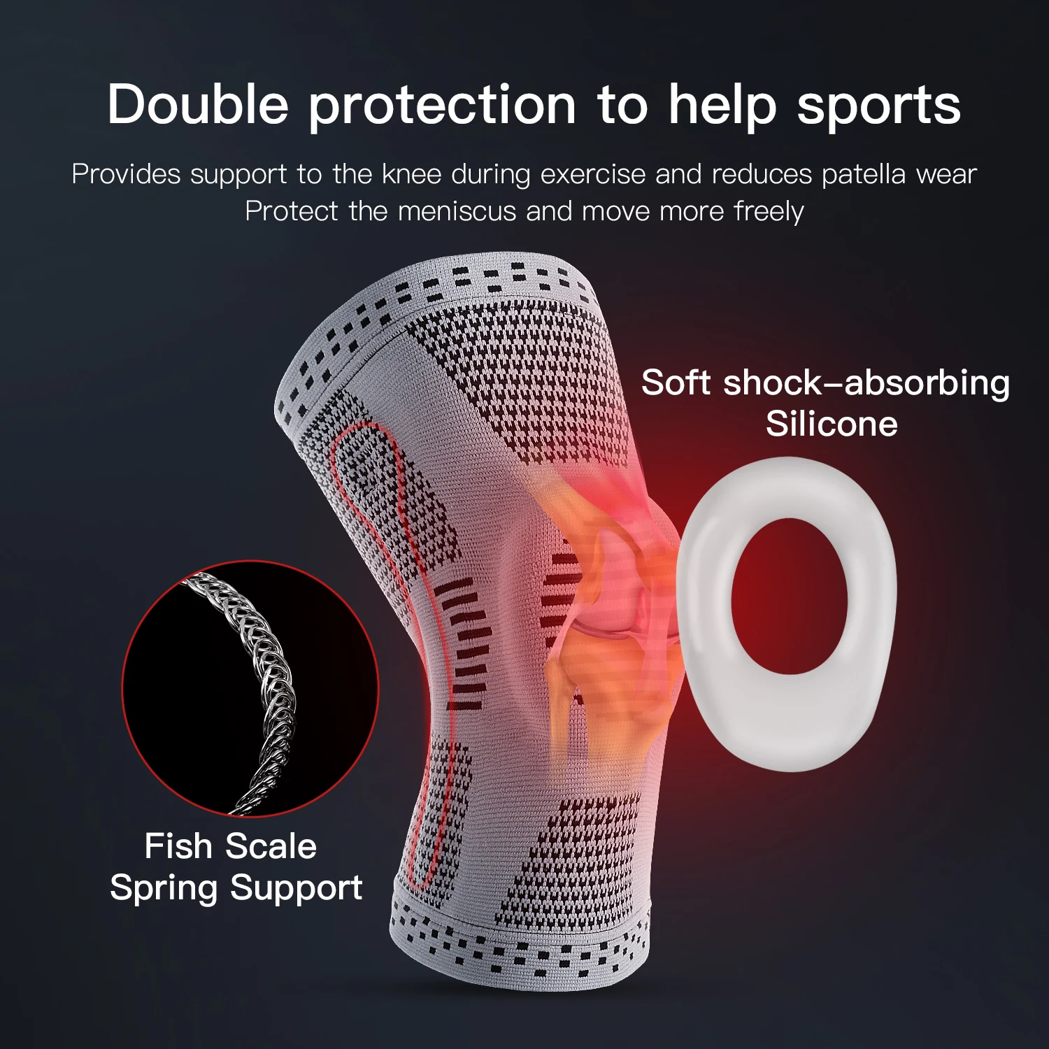 1Pcs Gym Knee Pads Sports Knee Sleeve Elastic Knee Brace Support Gear Patella Running Basketball Volleyball Tennis Protector