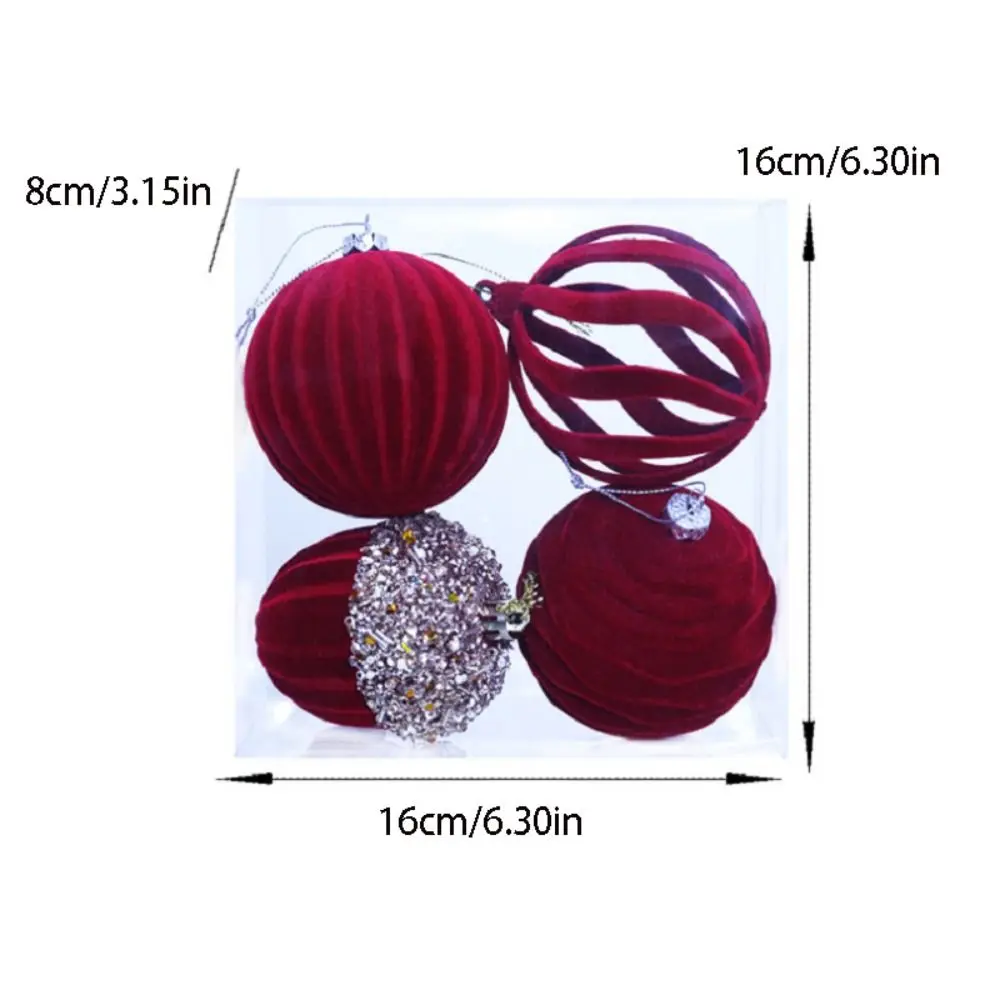 4pcs Flocked Velvet Christmas Ball Delicate Shatterproof Christmas Tree Pendant Decorative Xmas Hanging Ornament Party