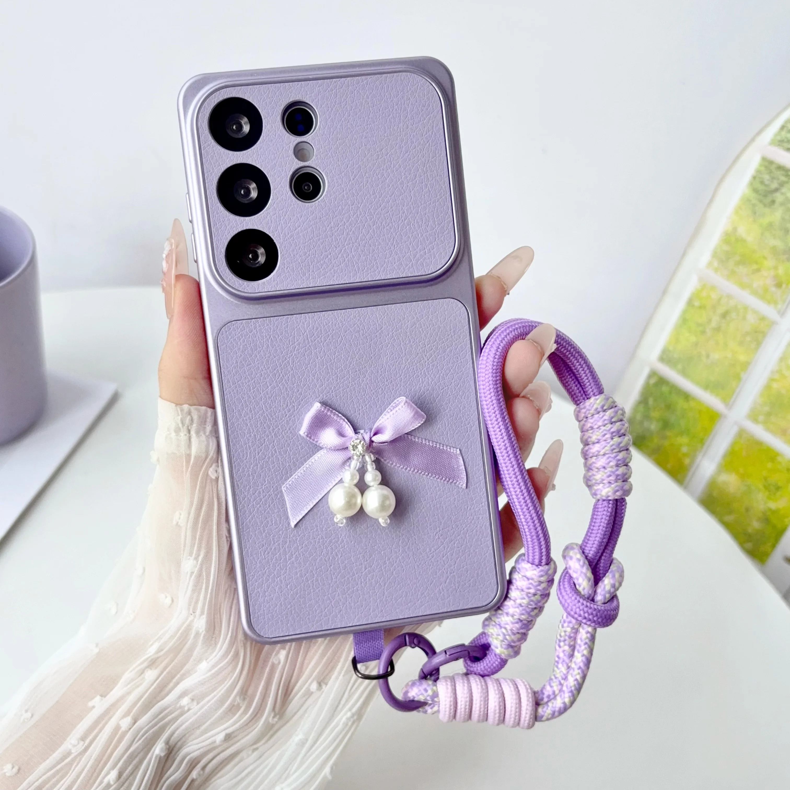 Elegant Pearl Bow Knot Wrist Lanyard Phone Case Cover