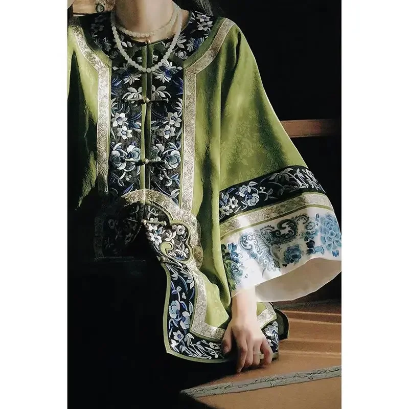 Women Chinese Shirt Chinese Traditional Round Neck Handmade Buttons Floral Printed Big Sleeve Tang Suit Top Vintage Party