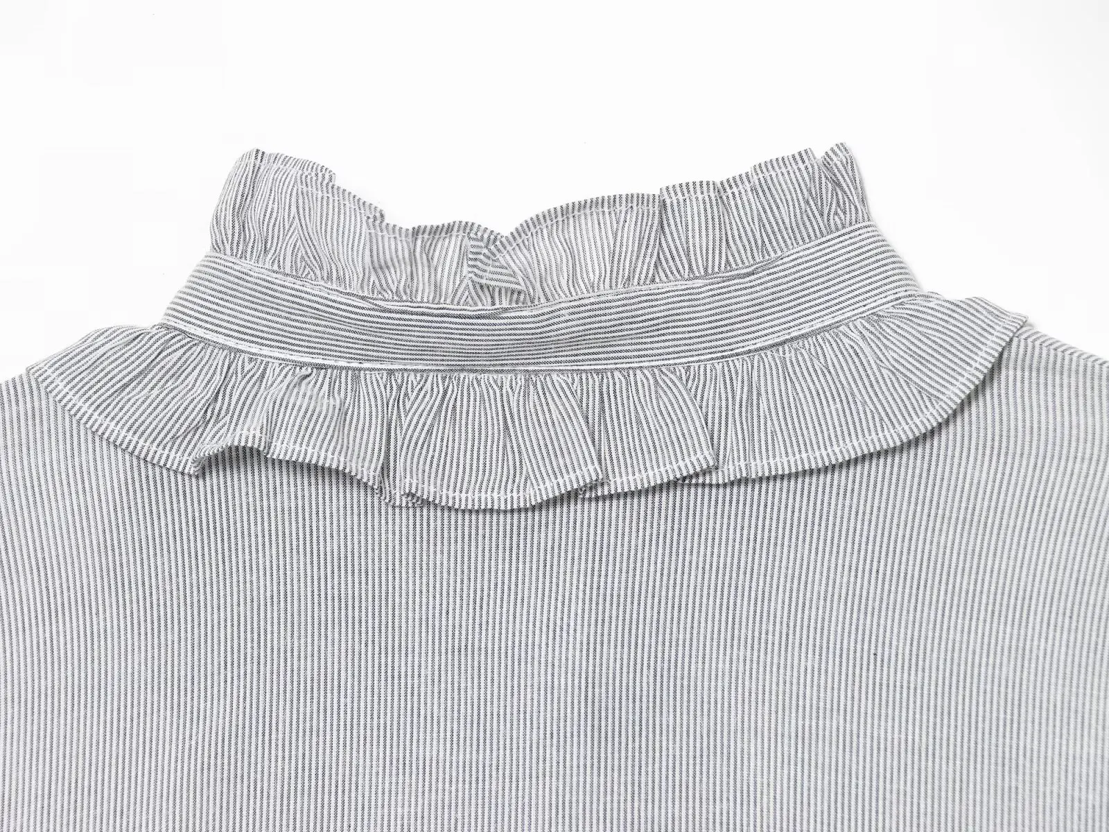 HH Frau Elegante Rüschen Dekoration Lange Ärmel Lose Hemd Weibliche Pendeln Spitze-up Streifen einreiher Herbst Frühling Tops – Detail 14