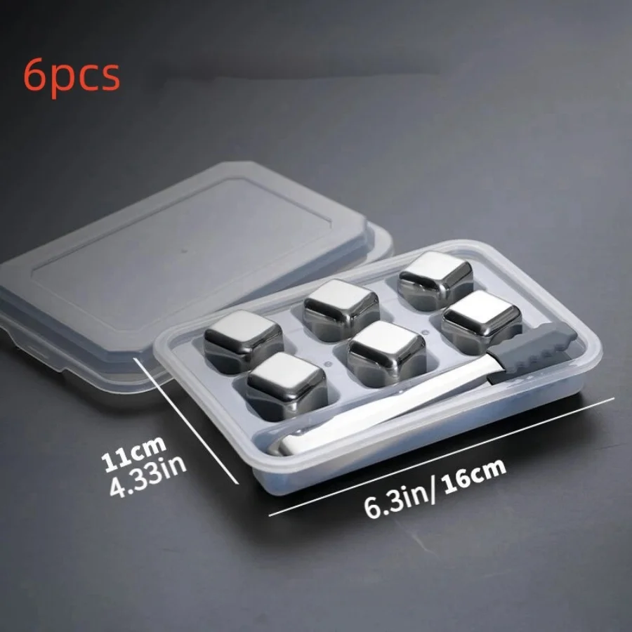 4-6-8pcs stainless steel frozen ice cubes, household metal ice cubes, summer must-have artifact with clips, whiskey