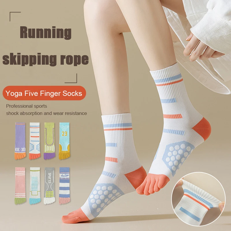 

Women Yoga Sock Anti-slip Five Fingers Backless Cotton Silicone Non-slip 5 Toe Winter Female Socks Ballet Gym calcetines dedos