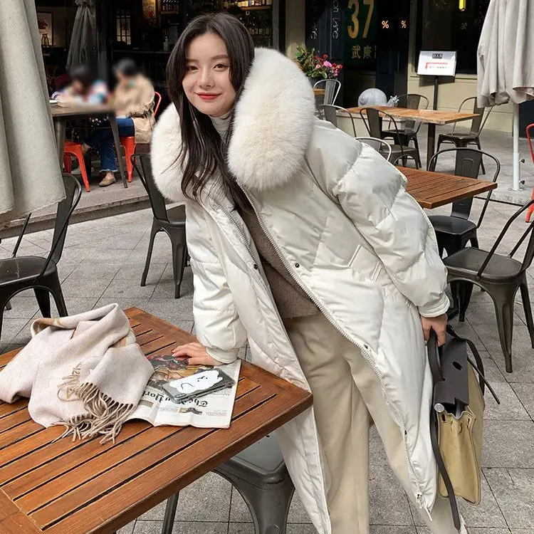 2024-white-duck-down-jacket-for-women's-winter-new-solid-color-high-quality-fashion-hooded-collar-long-large-thick-coat-f309