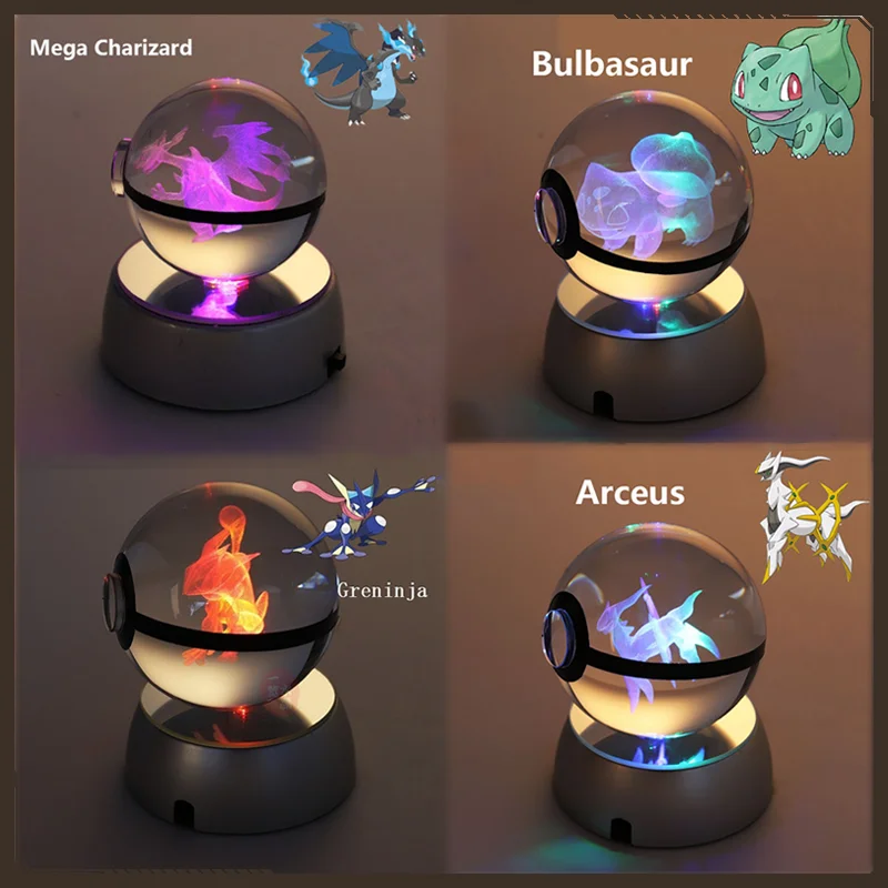 

Pokemon Pokeball 3d Crystal Ball Pikachu Figure Engraving Crystal Model With Led Night Light Toys Children Anime Christmas Gifts