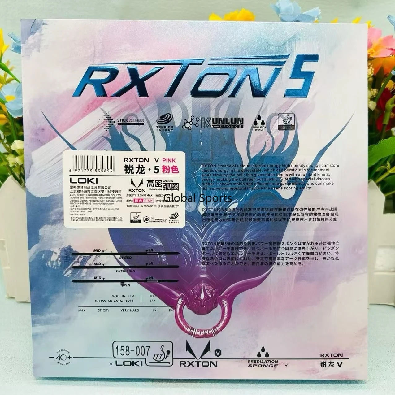 LOKI RXTON 5 Color Series Table Tennis Rubber for Racket Sticky Pimples-in ITTF Approved Pink/Blue/Purple