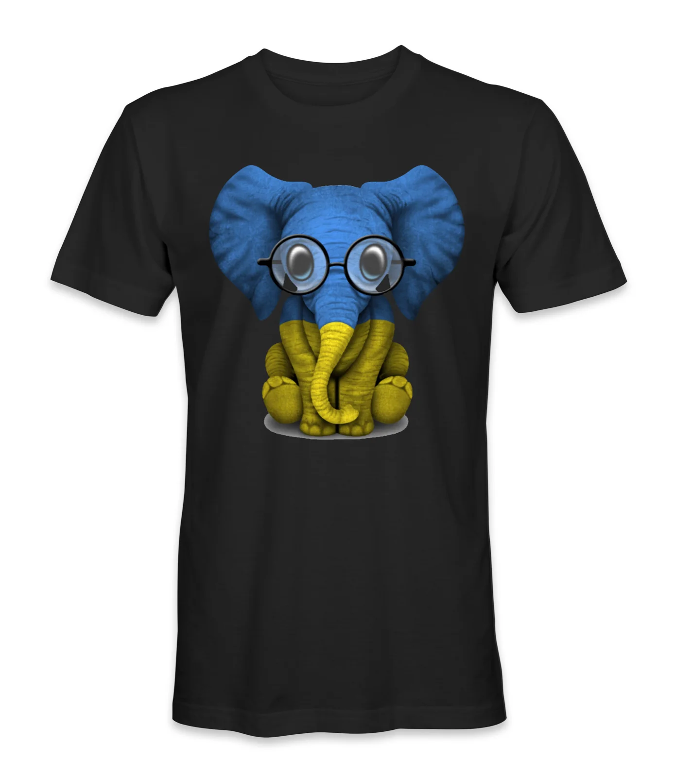 

Ukraine Country Flag Elefant Mit Brille Auf T-Shirt Men's 100% Cotton Casual T-shirts Loose Top Size S-3XL