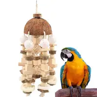 Coconut Shell Parrot Chewing Toy Hanging Natural Wooden Parrot Cage Bite Toy Medium Large Bird Supplies игрушки для попугаев 1