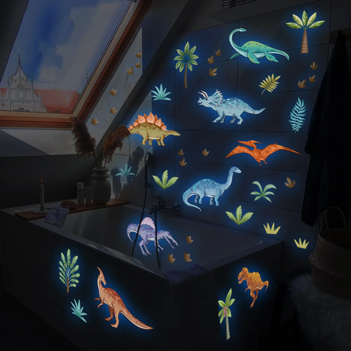 Blue Luminous Dinosaur Wall Stickers Glow in The Dark Dino Decals for Kids Room Boys Bedroom Wall Decoration Fluorescent Sticker