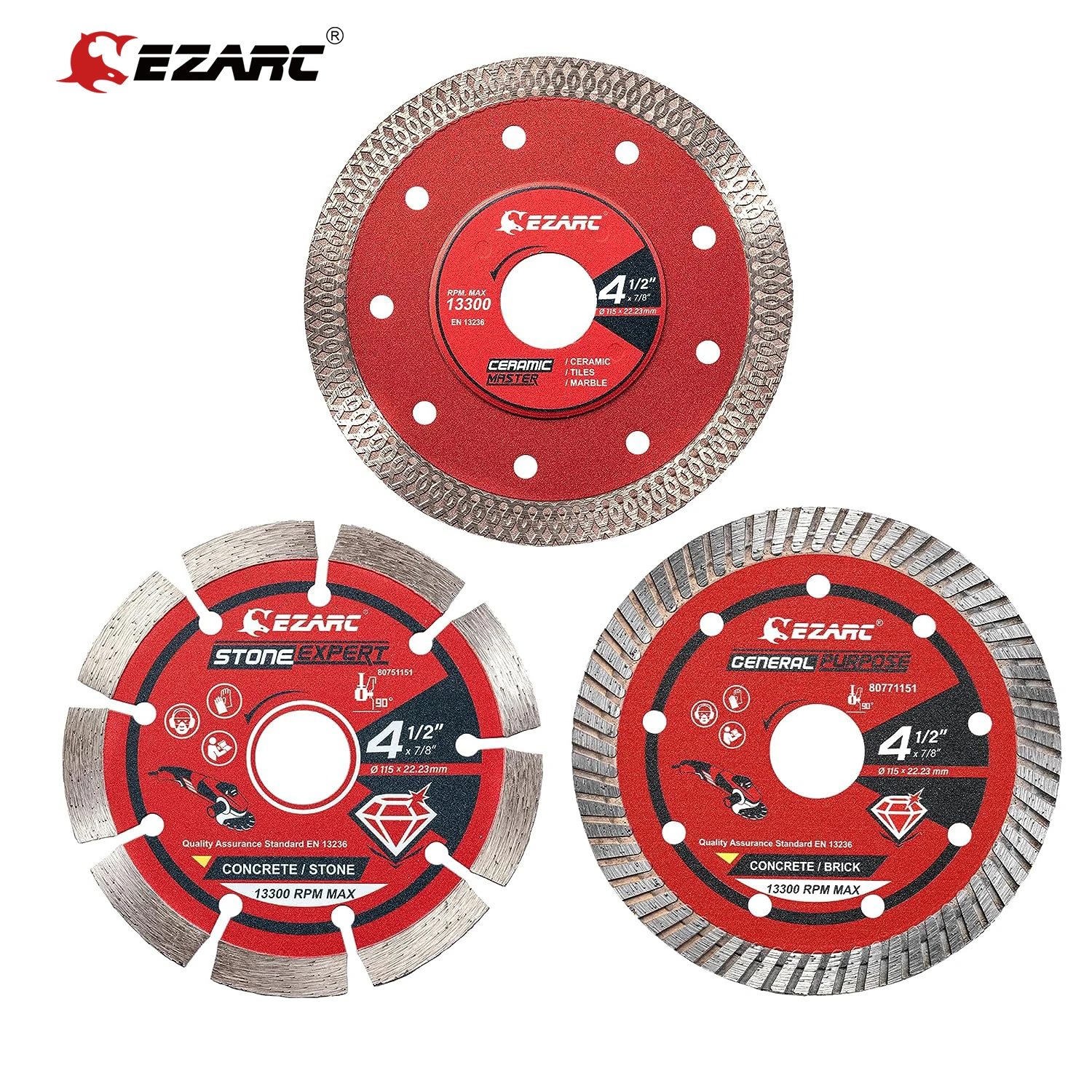 

EZARC 4.5 inch Diamond Saw Blades for Angle Grinder, 3PCS Diamond Cutting for Stone Granite Concrete Porcelain Ceramic Marble