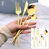 24Pcs Black Handle Golden Cutlery Set Stainless Steel Knife Fork Spoon Tableware Flatware Set Festival Kitchen Dinnerware Gift 3