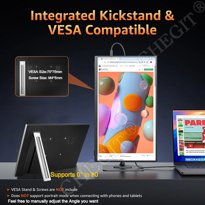 15.6''  Portable Monitor 1080P IPS USB-C Mini-HDMI External Second Screen VESA bracket hole for Mac Laptop PC Switch Xbox PS4