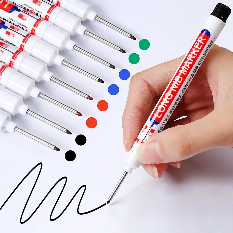 Markers Pen Multi-Purpose 20mm Long Nib Head Pen For Metal Wood Perforating Pen Deep Hole Waterproof Bathroom Woodworking Decoration