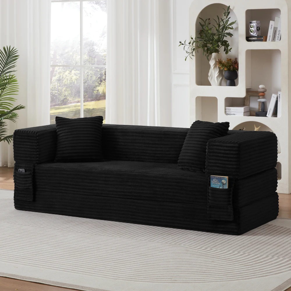 Modernes Cord-Sofa im modischen Look, zweilagiges, einzigartiges Design, umwandelbar in ein Bett, ideal für Apartments und große Räume. – Detail 34