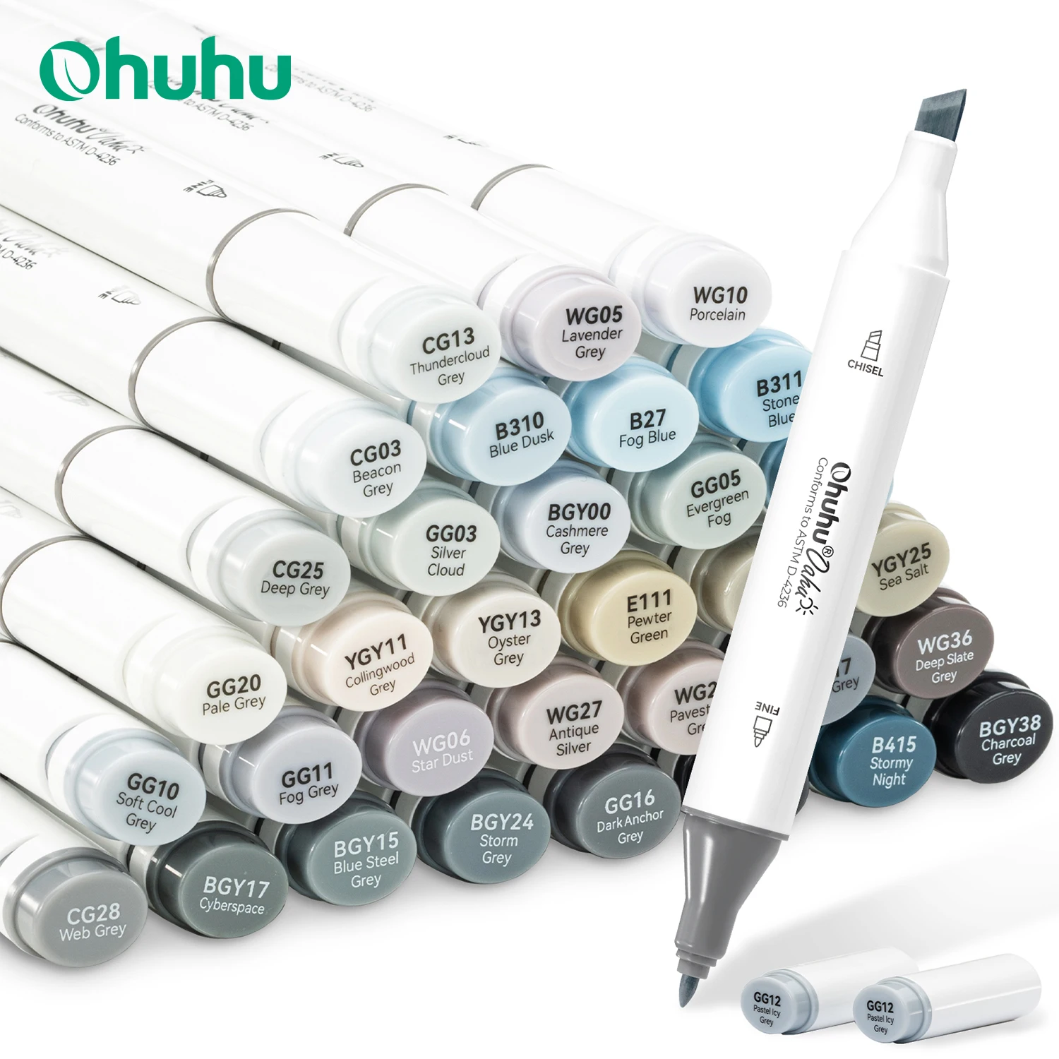 Ohuhu Oahu 36 couleurs de ton gris ensemble de stylos marqueurs d'art à l'alcool double pointe stylo feutre croquis dessin Graffiti Manga école Art