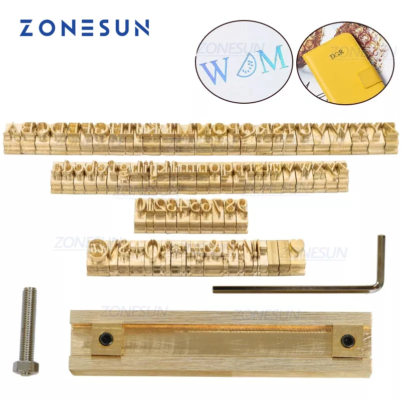 ZONESUN Custom Logo Brass leather stamp Letter Set Mold Hot Foil Copper Alphabet Carving Tools Customized DIY Character Mold tin foil diy filler glitter silver foil for jewelry mold material making gold foil paper bottle