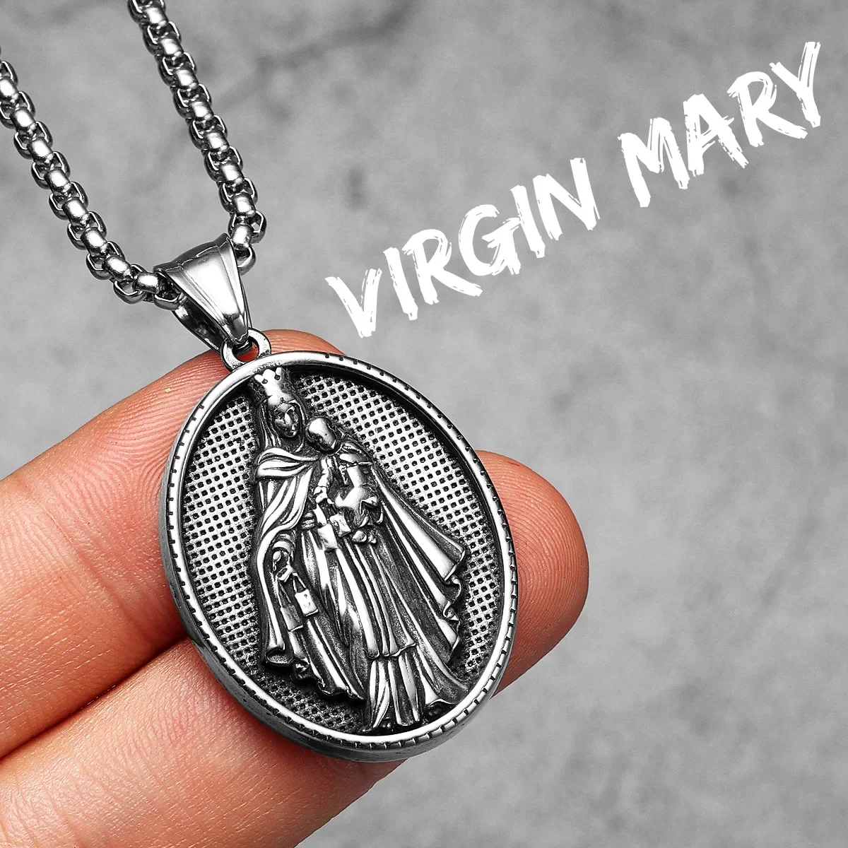 Virgin Mary Stainless Steel Men Necklaces Pendants Chains Women Jewelry New Cool Powerful Amulet Accessories Gifts