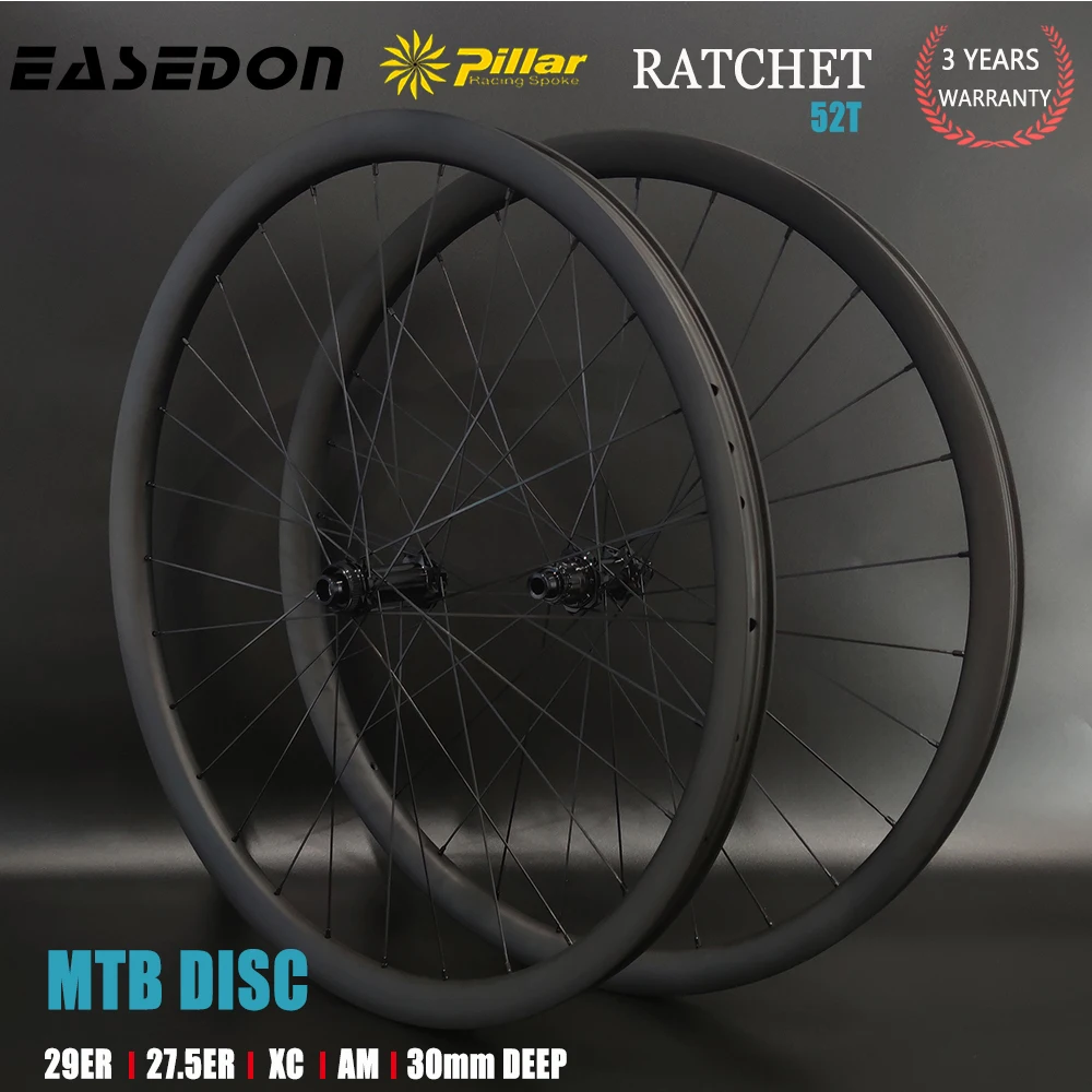 EASEDON Wheelset M240, Goldix Ratchet 52T Hub MTB Disc Bike 29ER 27.5ER 650B Carbon Rim 30mm Deep 30 33 36 40mm Wide Asymmetry Symmetry
