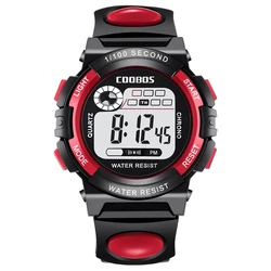 COOBOS Kids' Waterproof Digital Sport Watch with Silicone Strap - Fashionable Big Dial Design (Red 2)