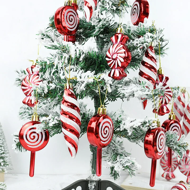 Christmas Decorations Plastic Colored Candy Ball Hanging Ornaments Christmas Tree Candy Lollipop Pendants New Year Noel Decor
