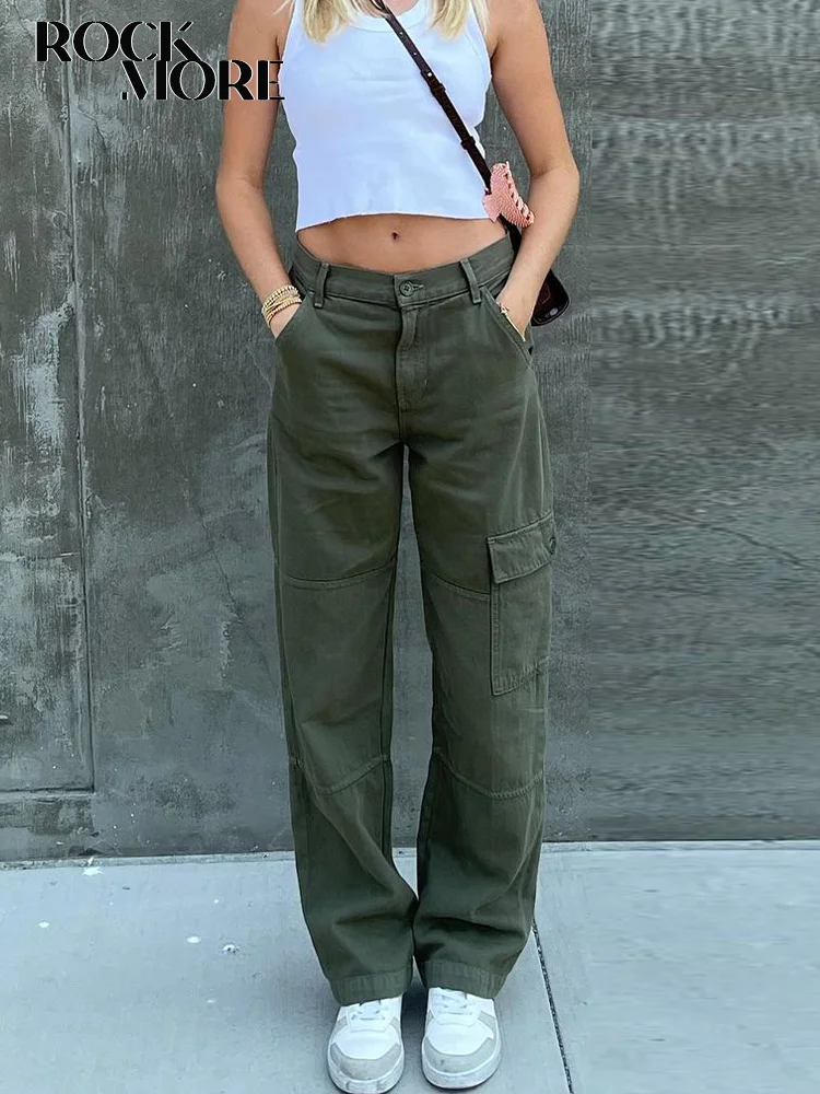 Rockmore Jeans larghi Vintage verdi tasche da donna pantaloni Cargo a gamba  larga Streetwear pantaloni dritti in Denim a vita bassa Casual 2021 -  AliExpress