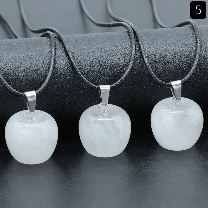 15pcs Natural Crystal Stone 20mm Apple Pendant Necklace  Amethyst Rose Quartz Christmas Eve Necklace For Women Girl Gift