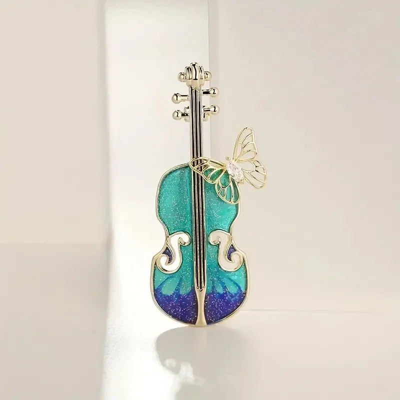 Stylish Butterfly Detail Violin Brooch Insect Decoration Music Inspired Pin Jewelry Everyday Gift