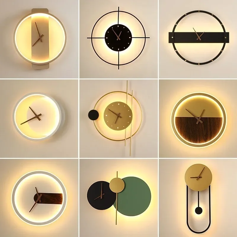 

Nordic LED Wall Lamps Quiet Art Clock Design Wall Sconce Creative Aisle Bedroom Living Room Background Wall Decor Wall Light