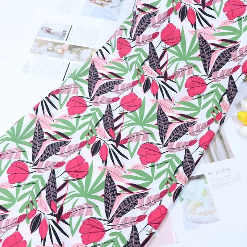 Bohemian Leaf Print Polyester Fabric Heat Band Rainforest Style Sellable Summer Dress Beach Pants Material For Clothing Accessor